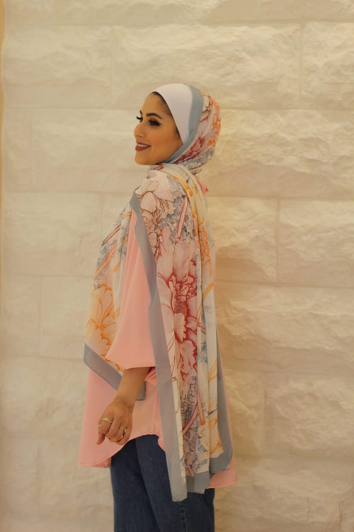 China Blossoms – Elegant Floral Printed Hijab / Lightweight & Soft Scarf for Women - حجاب بطبعة أزهار صينية أنيق – شال خفيف وناعم للنساء