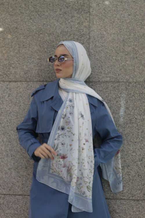 Blue Love Bird – Elegant, Soft, Comfortable, Easy-to-Wear Daily Scarf Hijab-حجاب شال أنيق ناعم مريح سهل لبسه يومياً