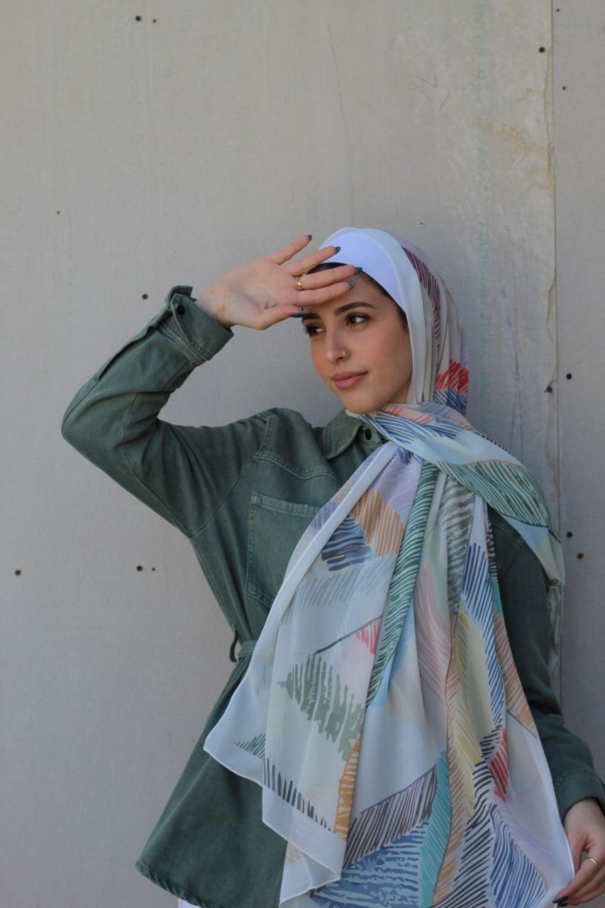 Leaves– Fresh and Elegant Scarf Hijab for a Simple Daily Look | حجاب شال منعش وأنيق لإطلالة يومية بسيطة