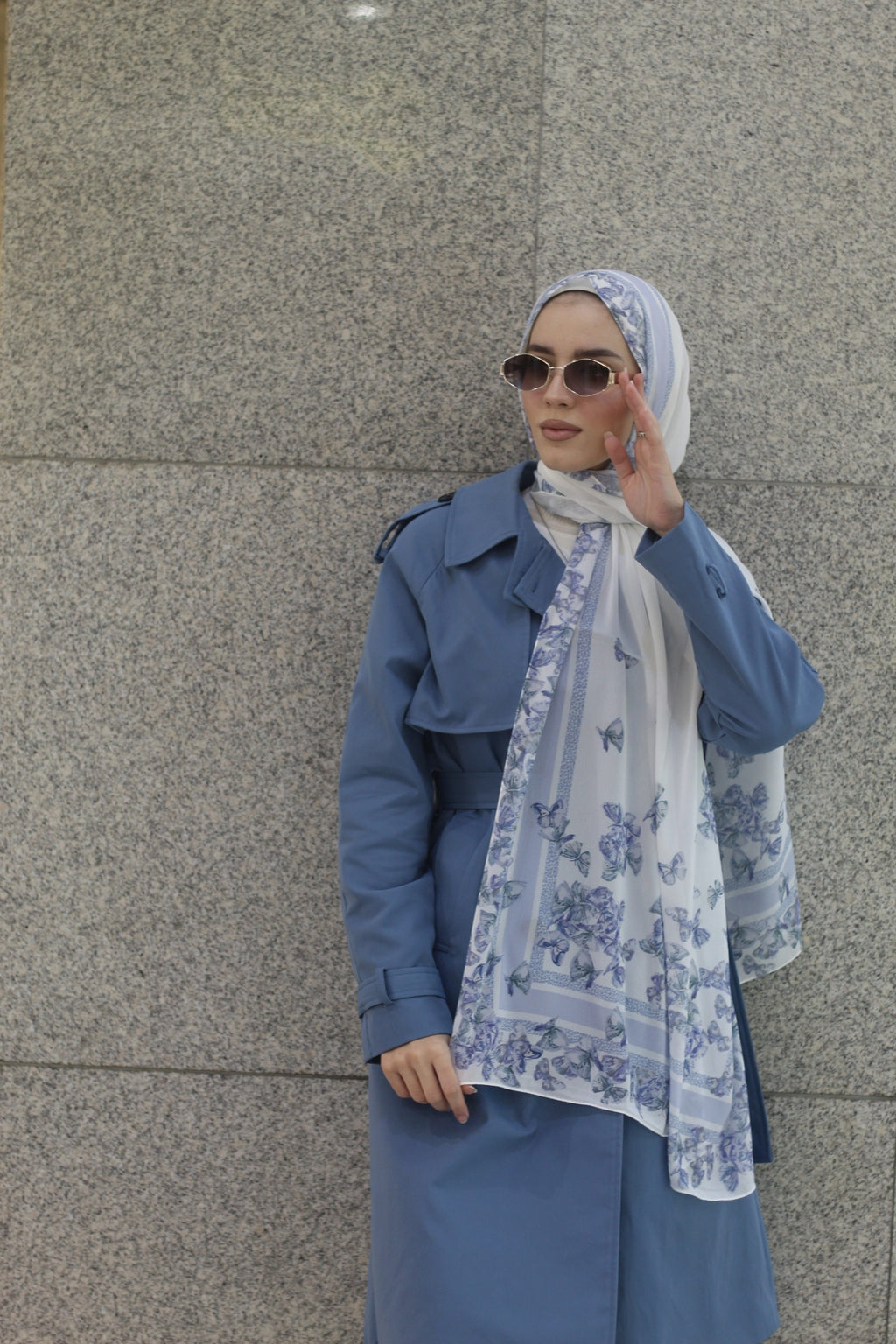 Blue Butterflies– Elegant Hijab– Soft & Lightweight -حجاب أنيق /شال ناعم وخفيف