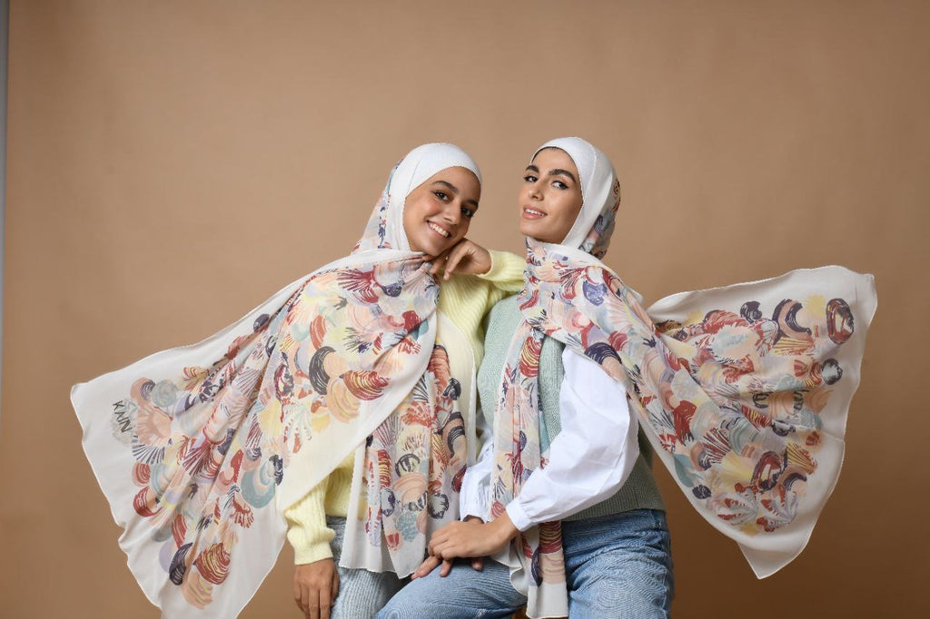 Seashells Elegant & Soft Modest Scarf for Women – Lightweight, All‑Day Comfort - حجاب أنيق – شال ناعم ومريح للنساء – خفيف - للاستخدام اليوم