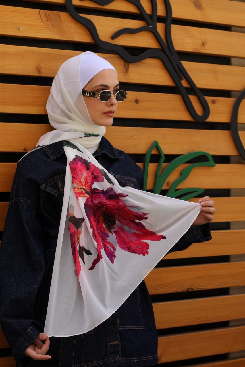 Flower Promise – Soft and Elegant Scarf Hijab for a Graceful Everyday Look | حجاب شال ناعم وأنيق لإطلالة يومية راقية
