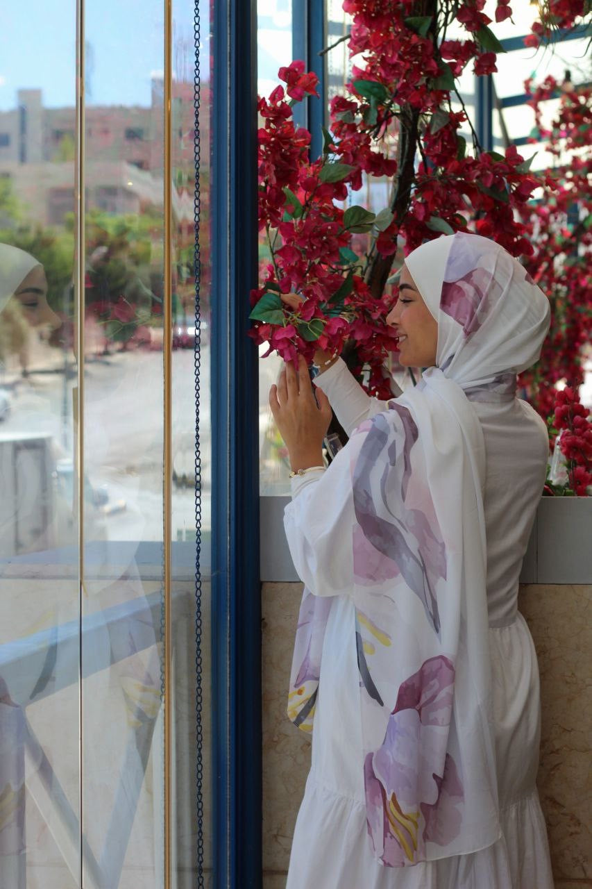 Blooming Her – Elegant and Feminine Scarf Hijab for a Graceful Everyday Look | حجاب شال أنثوي وأنيق لإطلالة يومية راقية