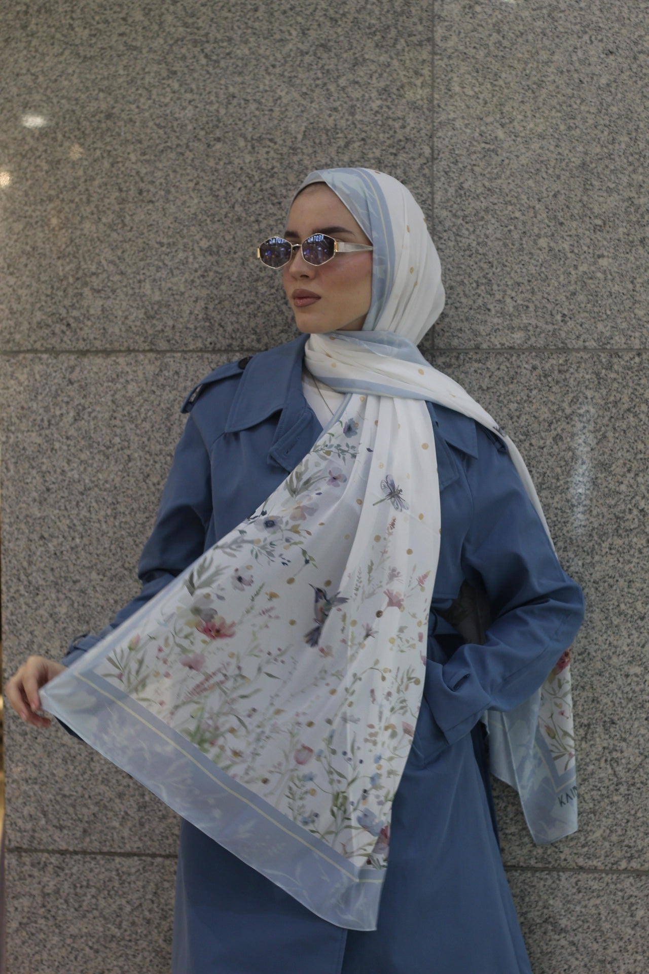Blue Love Bird – Elegant, Soft, Comfortable, Easy-to-Wear Daily Scarf Hijab-حجاب شال أنيق ناعم مريح سهل لبسه يومياً