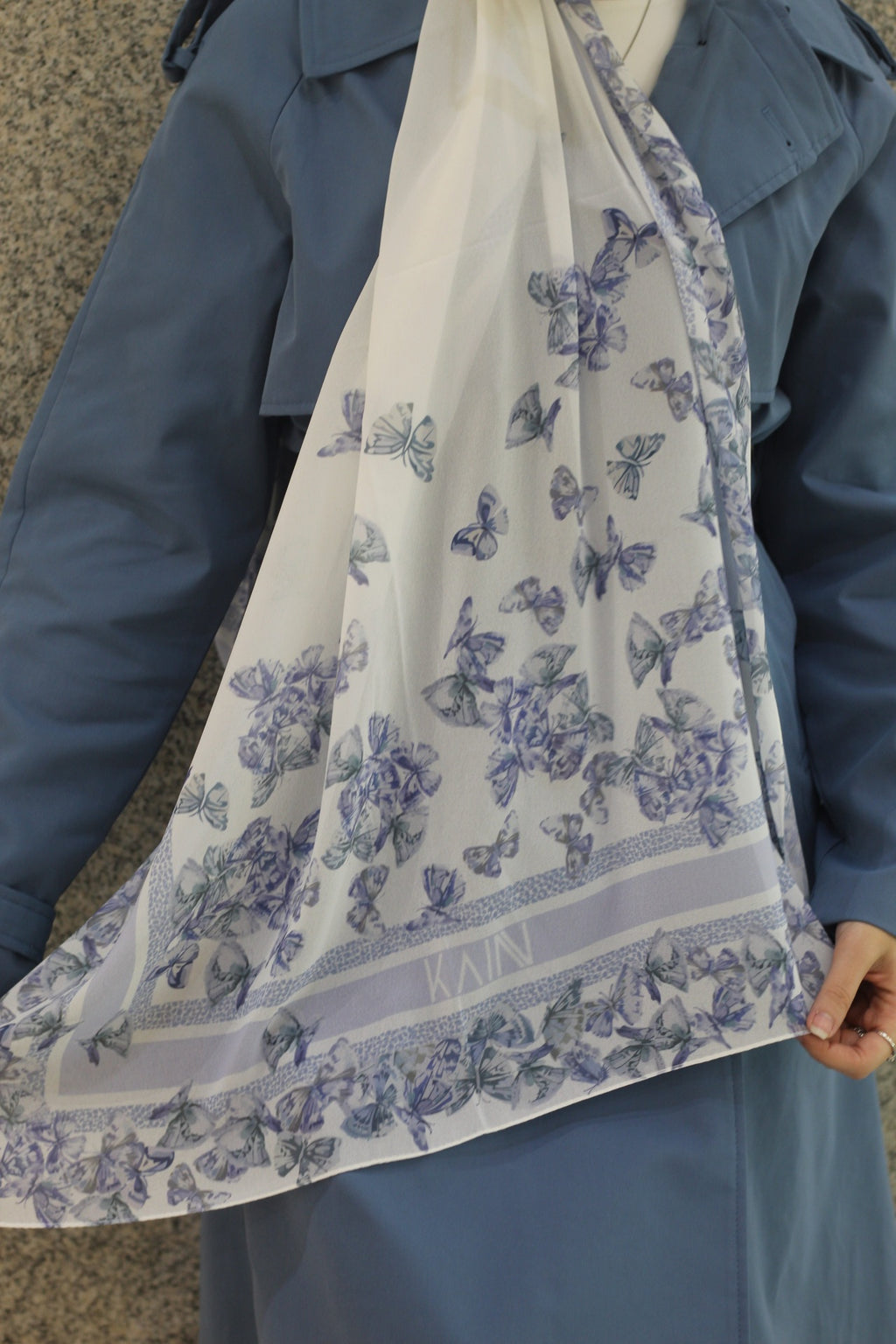 Blue Butterflies– Elegant Hijab– Soft & Lightweight -حجاب أنيق /شال ناعم وخفيف