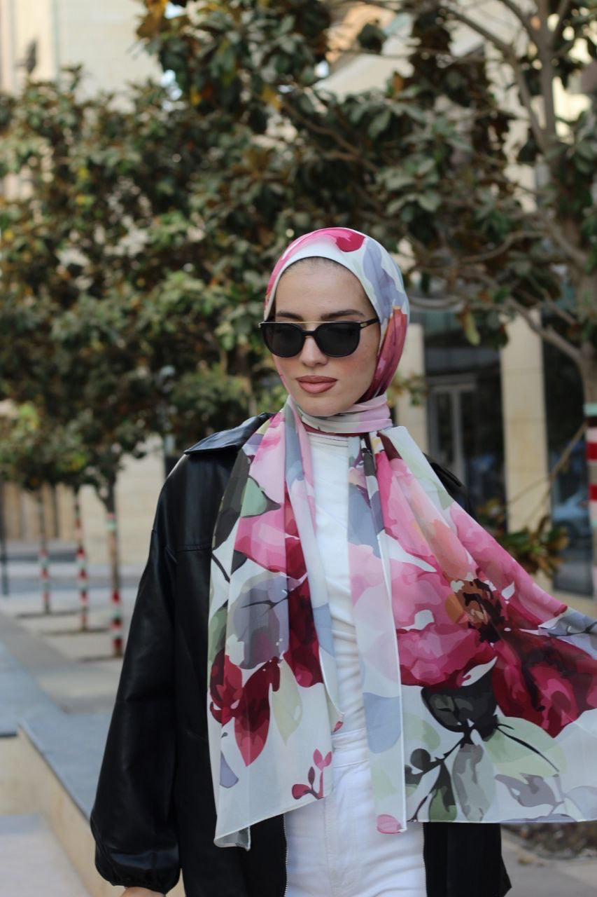 Winter Rose– Comfortable, Lightweight Scarf Hijab for Everyday Use-حجاب شال مريح وخفيف للبس اليومي