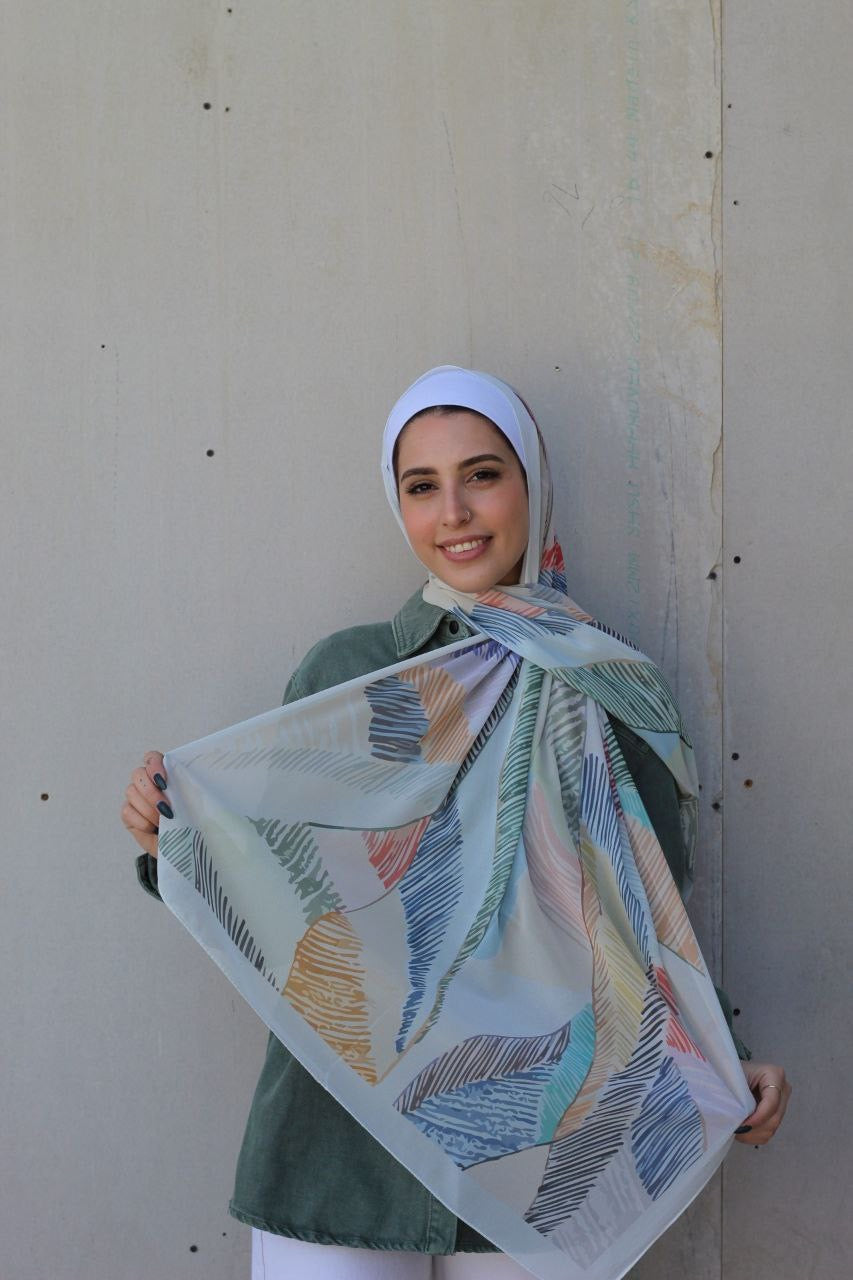 Leaves– Fresh and Elegant Scarf Hijab for a Simple Daily Look | حجاب شال منعش وأنيق لإطلالة يومية بسيطة