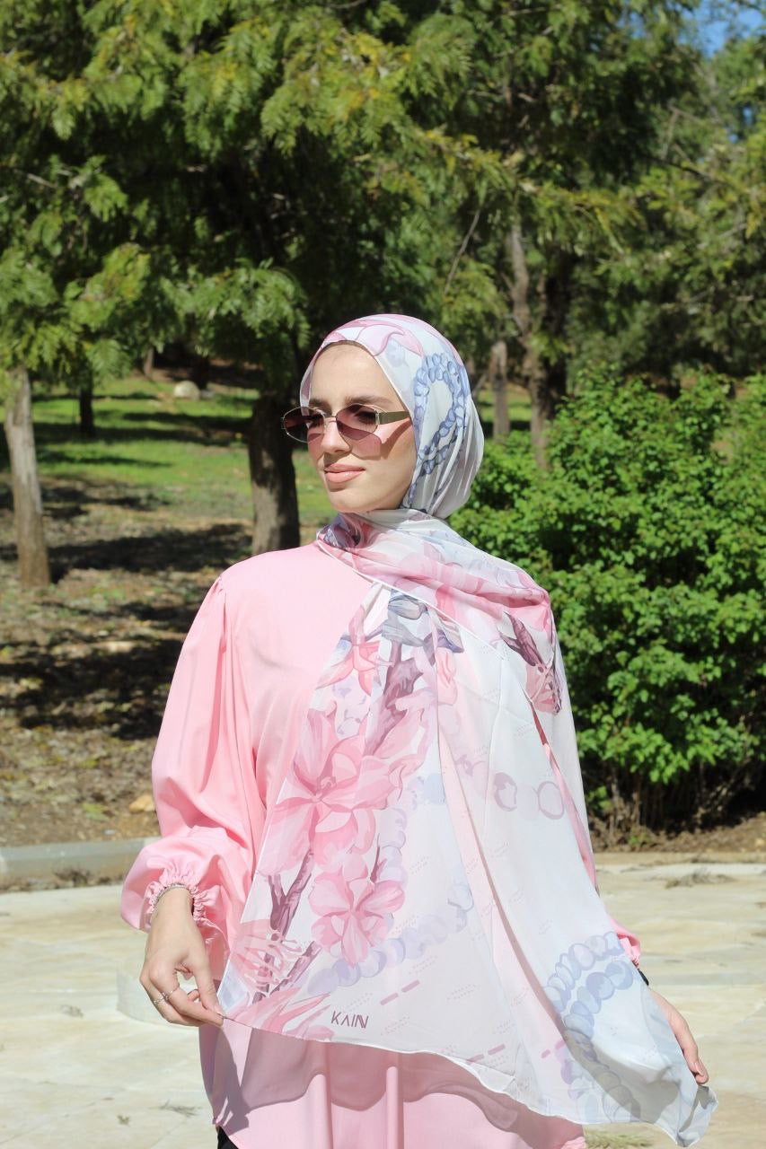 Pink Pearls Elegant & Soft Modest Scarf for Women – Lightweight, All‑Day Comfort - حجاب أنيق – شال ناعم ومريح للنساء – خفيف - للاستخدام اليوم