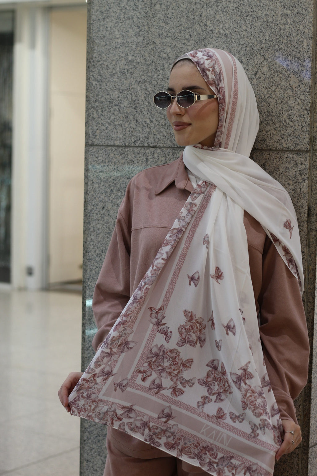 Pink Butterfly - Elegant Hijab Scarf for Women – Soft, Lightweight & Stylish Everyday Wear - حجاب أنيق للنساء – شال ناعم وخفيف وأنيق للاستخدام اليومي