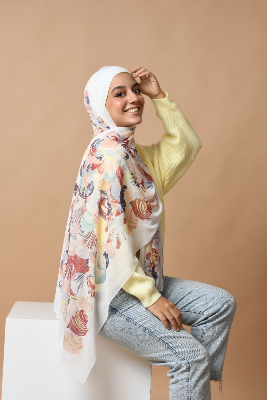 Seashells Elegant & Soft Modest Scarf for Women – Lightweight, All‑Day Comfort - حجاب أنيق – شال ناعم ومريح للنساء – خفيف - للاستخدام اليوم